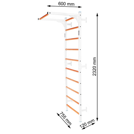 Drabinka gimnastyczna metal-drewno 232x75,5 cm z drążkiem do ćwiczeń Endorfit EH-DG20