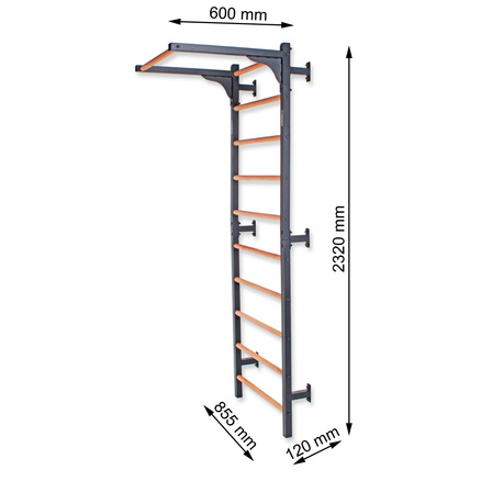 Drabinka gimnastyczna metal-drewno 232x85,5 cm z drążkiem do ćwiczeń Endorfit EH-DG21