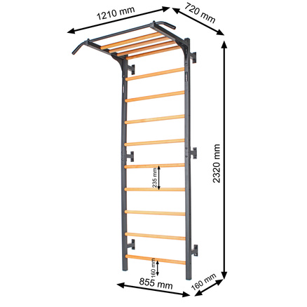 Drabinka gimnastyczna metal-drewno 232x85 cm z drążkiem do ćwiczeń Endorfit EH-DG22